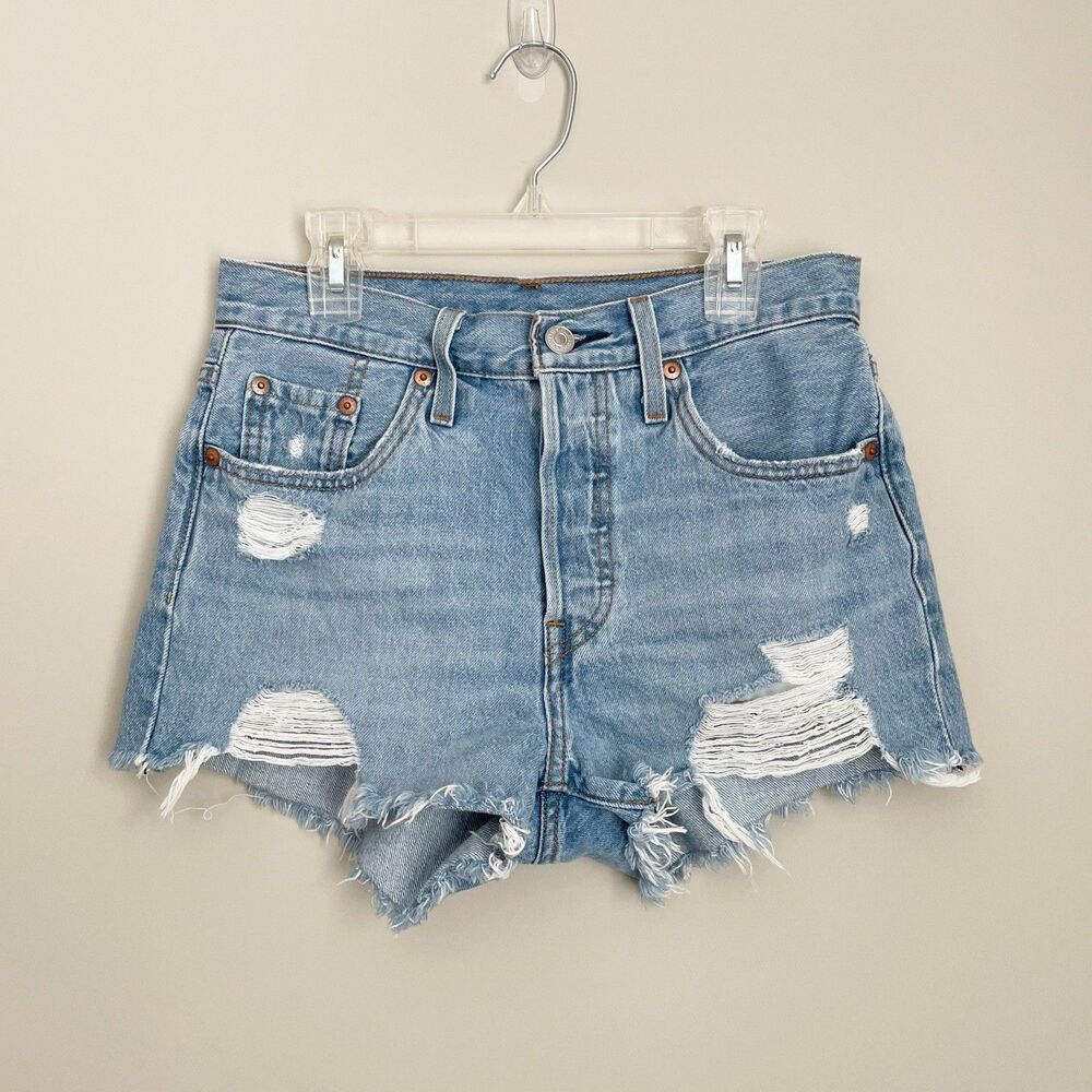 Levi’s Size 25 Button Fly 501 Frayed Cut Off Denim Jean Shorts Festival